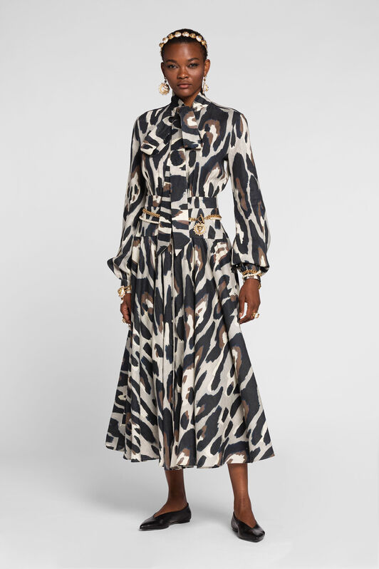 RC Leinenkleid mit Jaguar-Print Grau QKT136-3HF54