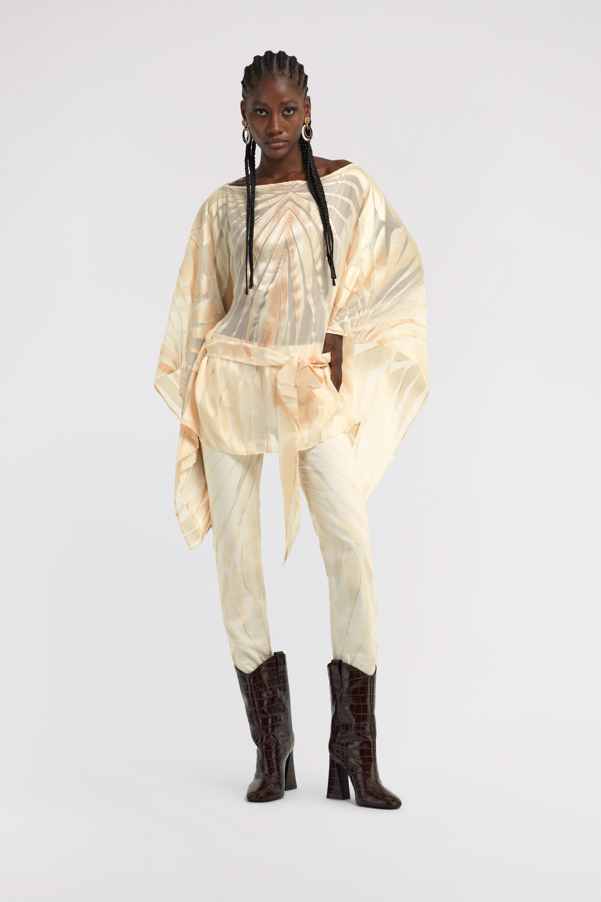 RC Ray Of Gold Print Skinny Cotton Trousers Ivory TKJ232-DAM33