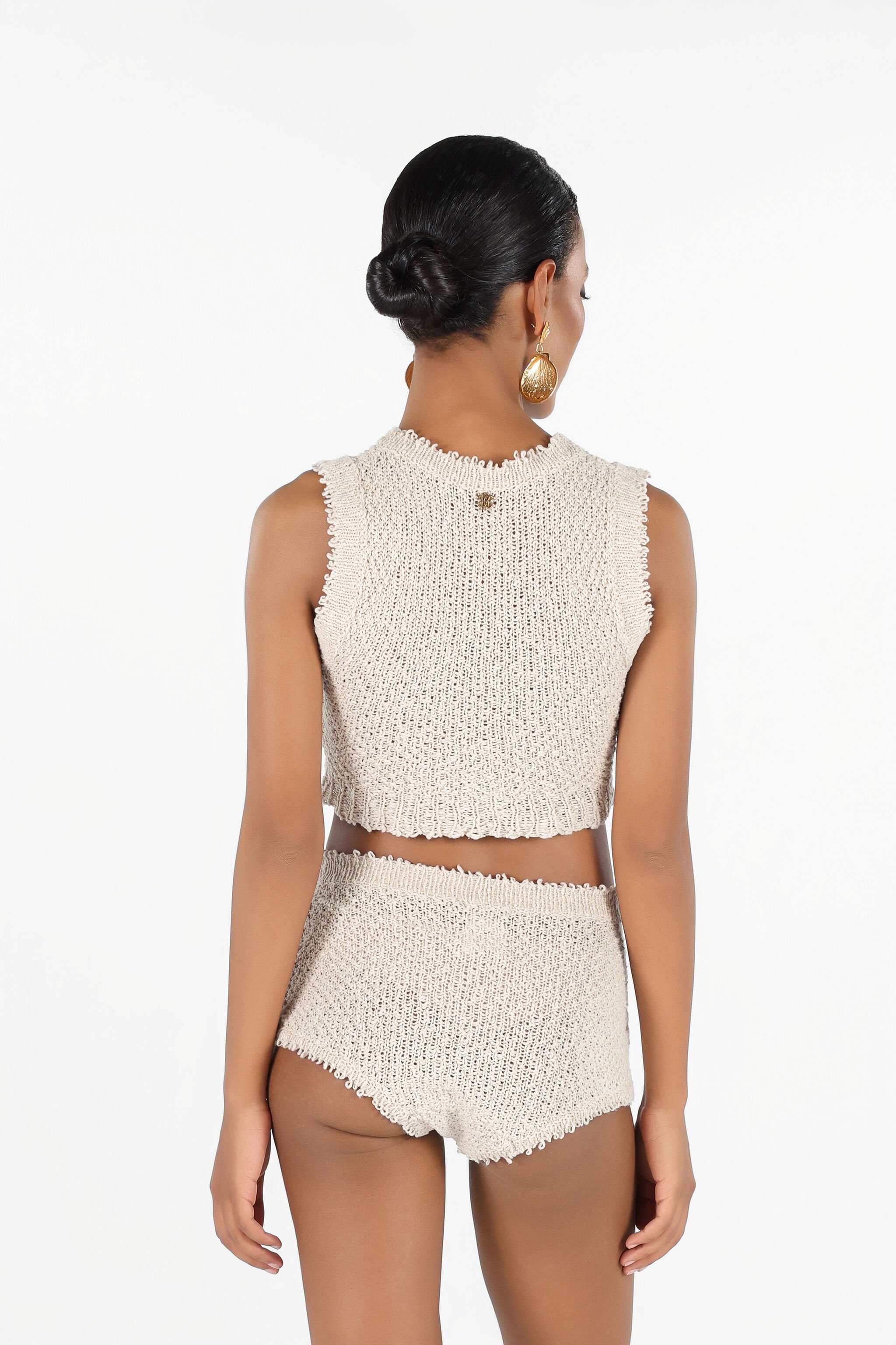 RC Top en Maille Texturée Ivoire Marron clair UWM606-ME005