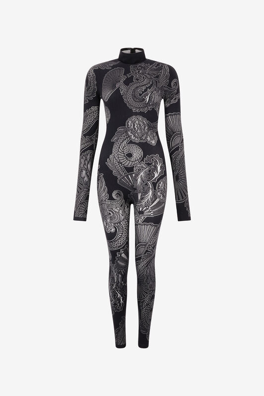 RC Jumpsuit with Openwork Pattern Noir VKT10B-MA001