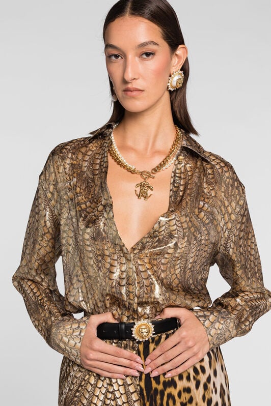 RC Hawk-print metallic shirt RC Hawk-print metallic shirt Light brown QKT704-XFF52