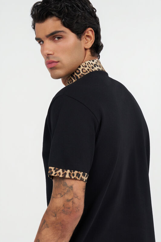 RC Black Polo Shirt With Jaguar Print Detail BLACK/JAGUAR QOT64E-KB001