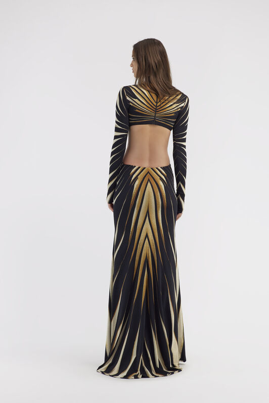 RC Cut-out knit dress with Ray of Gold print Gold RWT103-LNI12