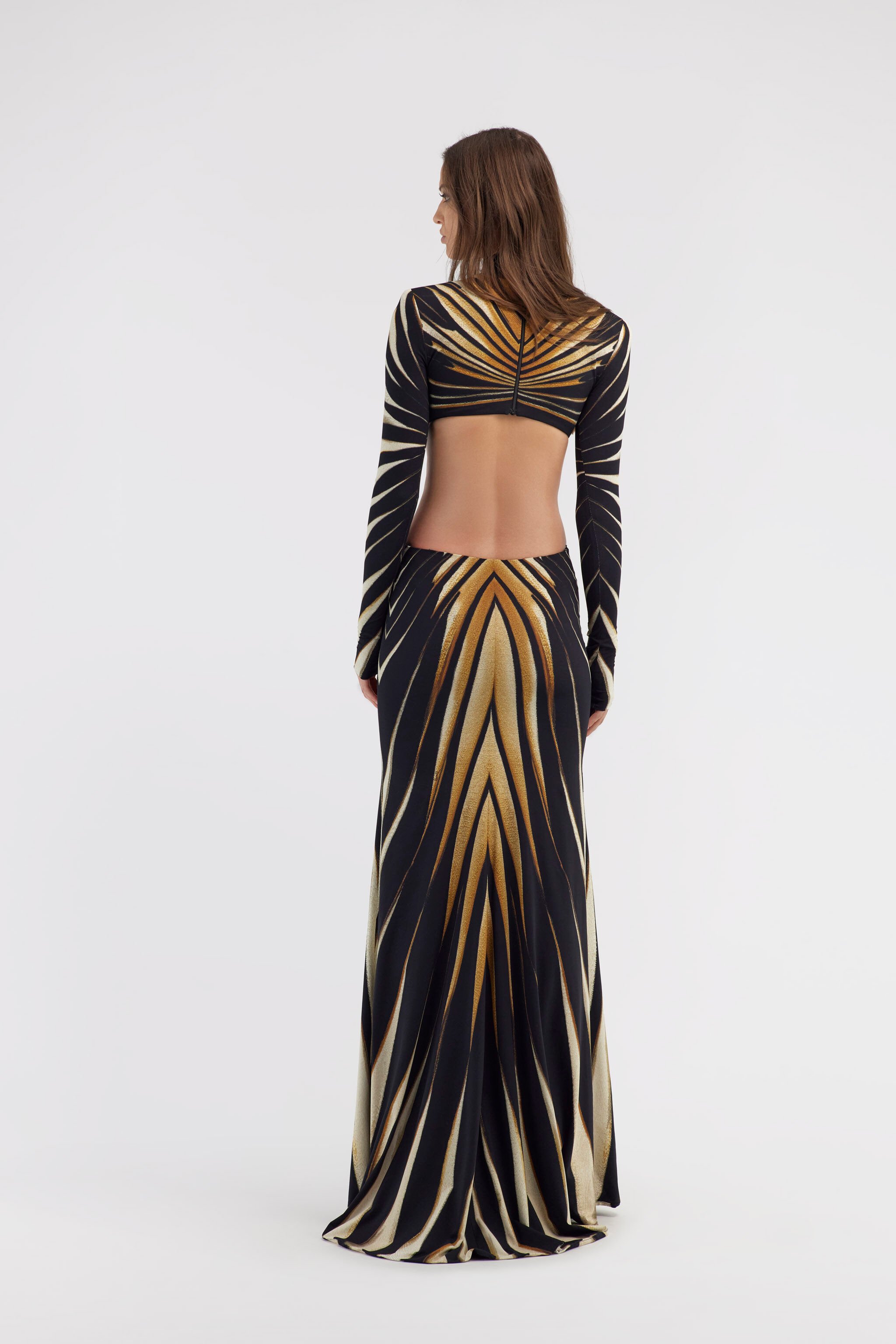 RC Cut-out knit dress with Ray of Gold print Gold RWT103-LNI12