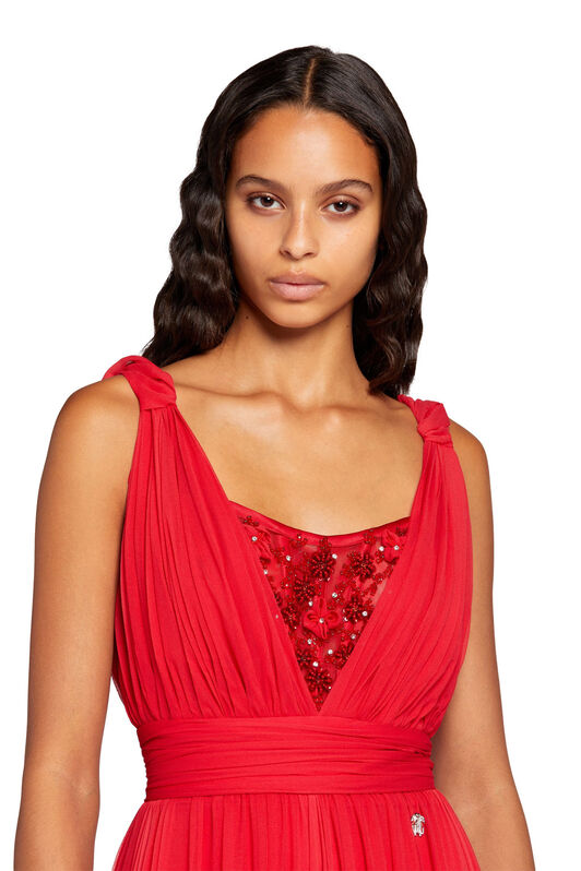 RC Bead-Embellished Silk Maxi Dress Red KCR105-GG051