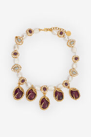 ${brand} Collier Doré Avec Perles Et Pierres Effet Améthyste ${colorDescription} ${masterID}