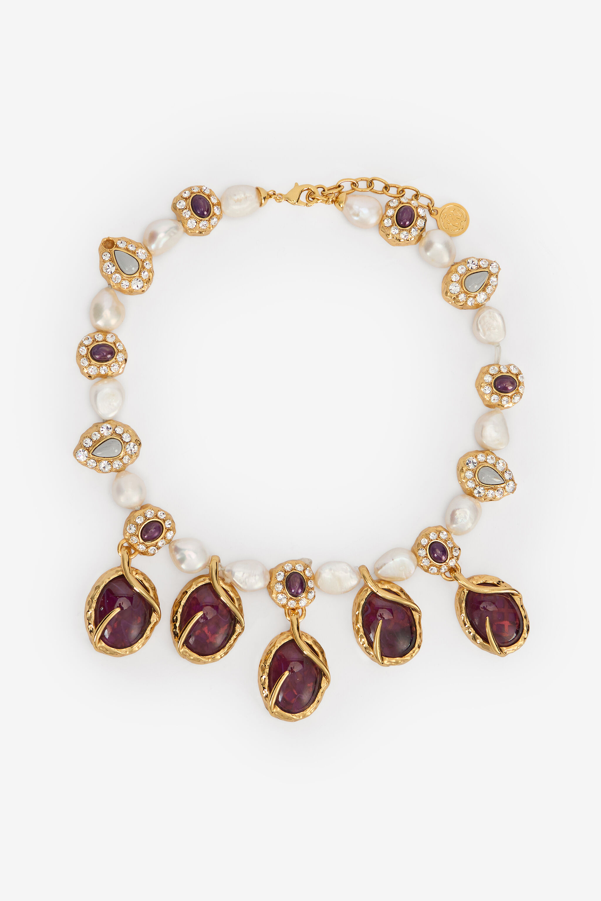 RC Collier Doré Avec Perles Et Pierres Effet Améthyste ORO/BIANCO/AMETISTA VWG011-AM081