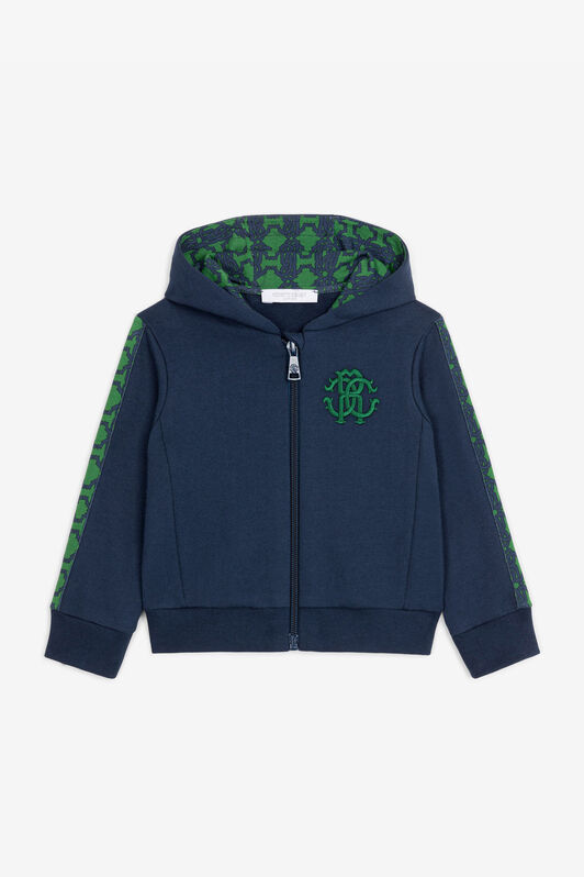 JU RC Monogram-Embroidered Cotton Hoodie Dark blue RJT906-CF050