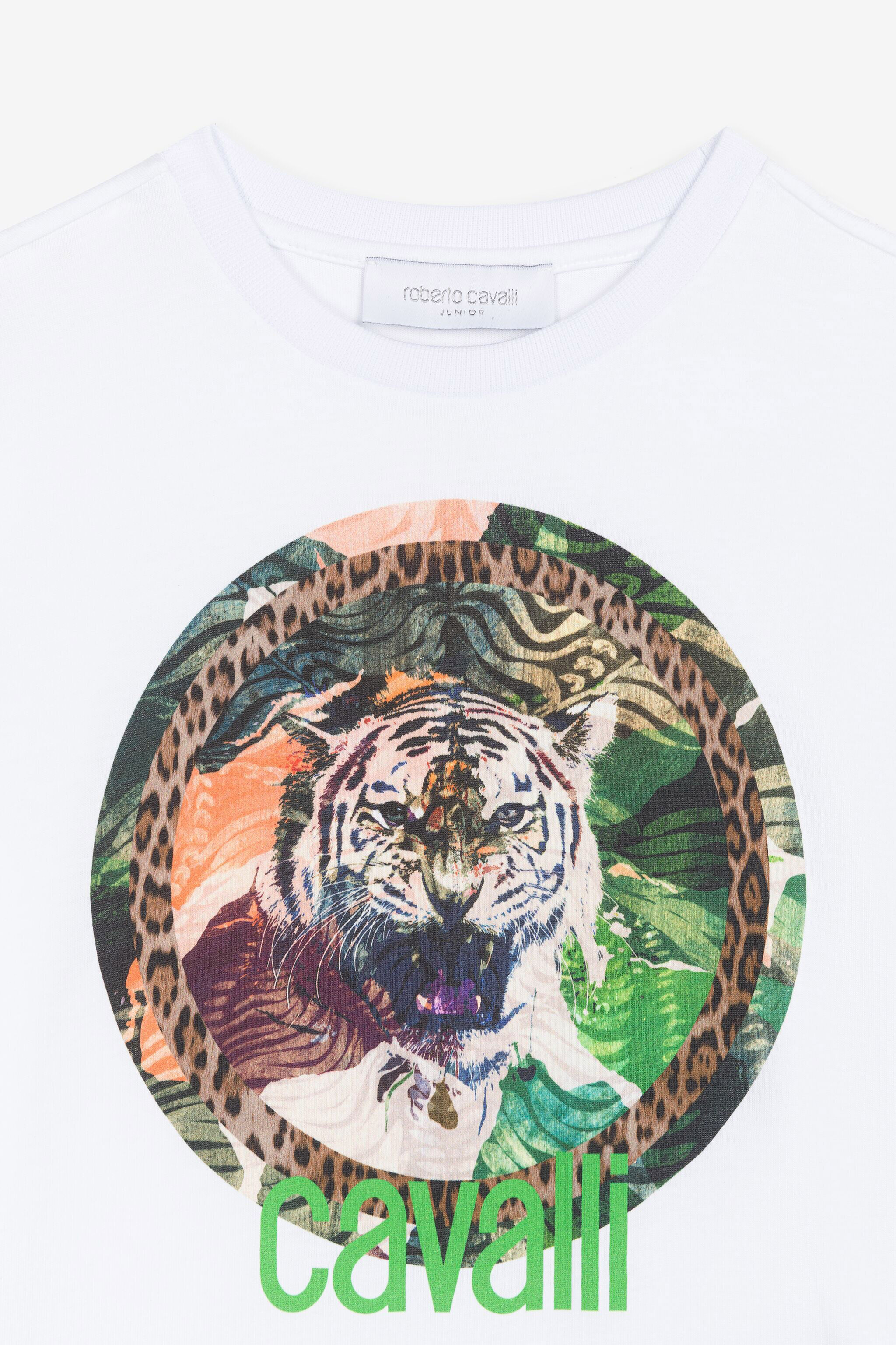 JU Tiger-Print Cotton T-Shirt White RJT629-JD001
