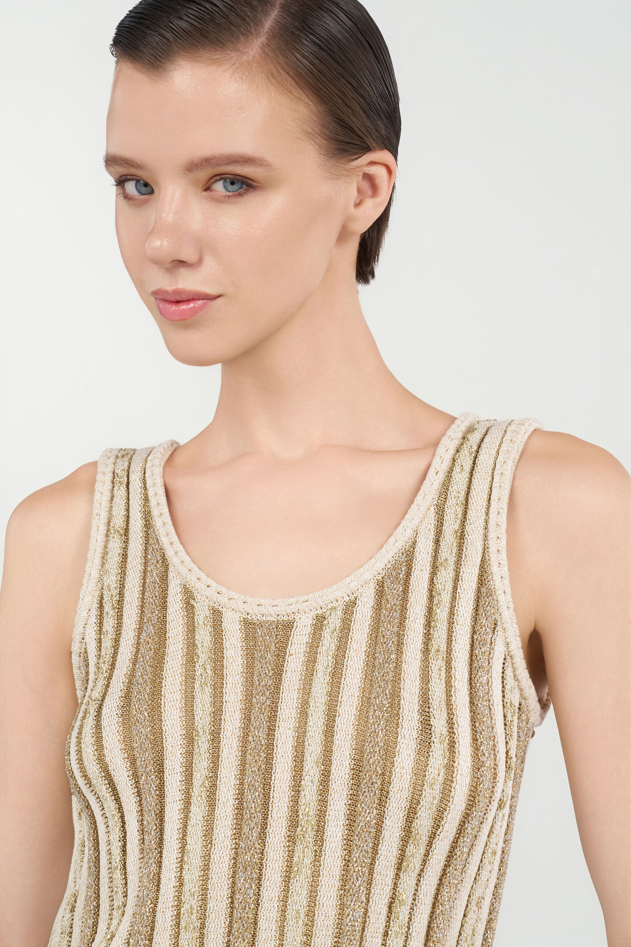 RC Striped Lurex Knit Top IVORY/GOLD WKM601-MO010