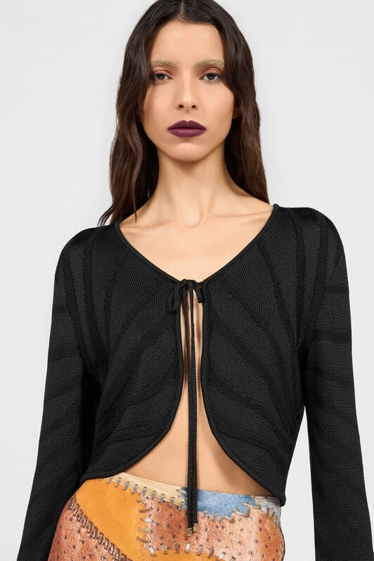 RC Black Cropped Tie Front Cardigan BLACK XQM901-MH012