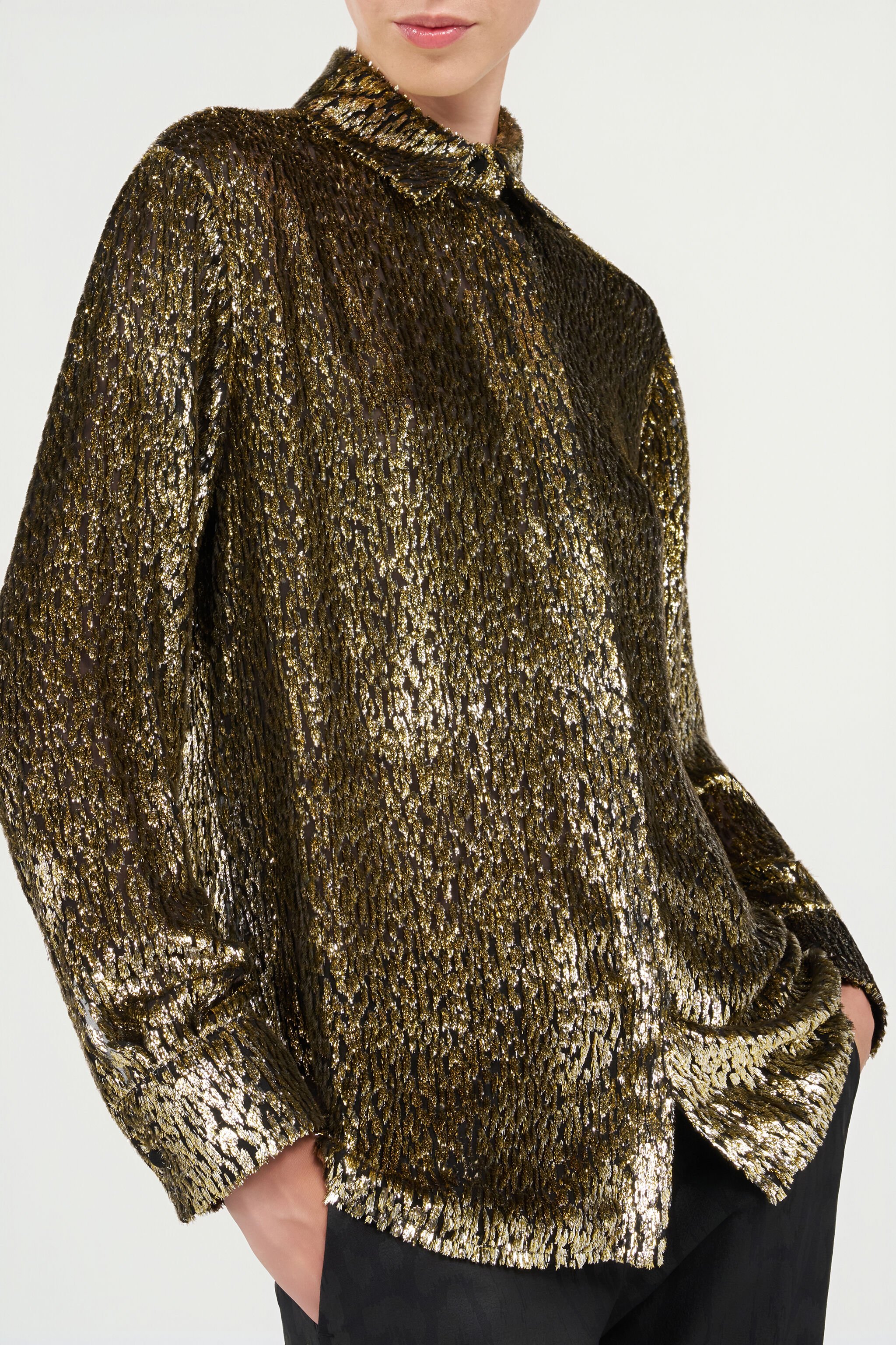 RC Leopard Lamé Shirt RC Leopard Lamé Shirt LIGHT GOLD WKT704-FT060