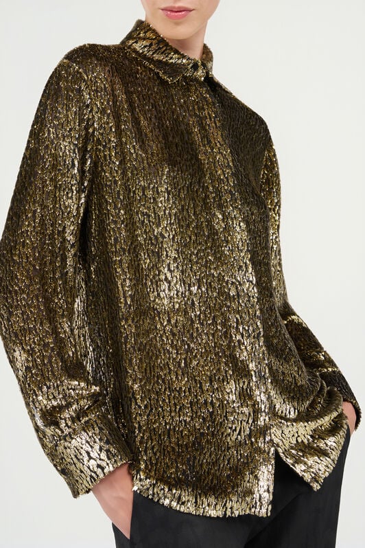 RC Leopard Lamé Shirt RC Leopard Lamé Shirt LIGHT GOLD WKT704-FT060
