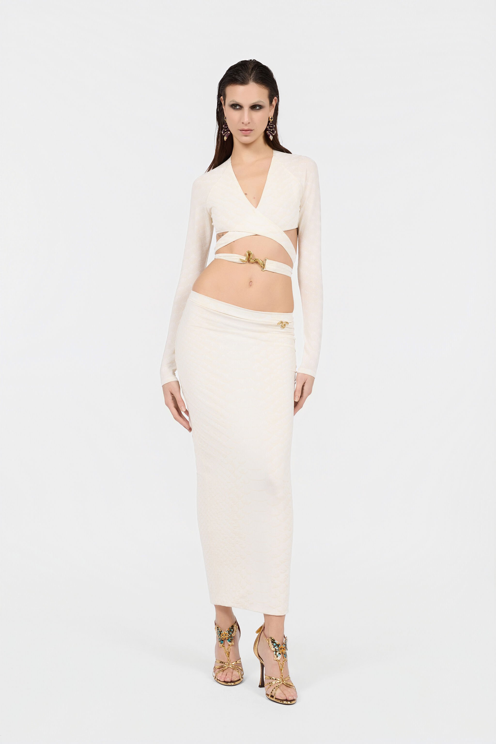 RC Serpentine Print Skirt BIANCO 110602 XQT304-NLS36