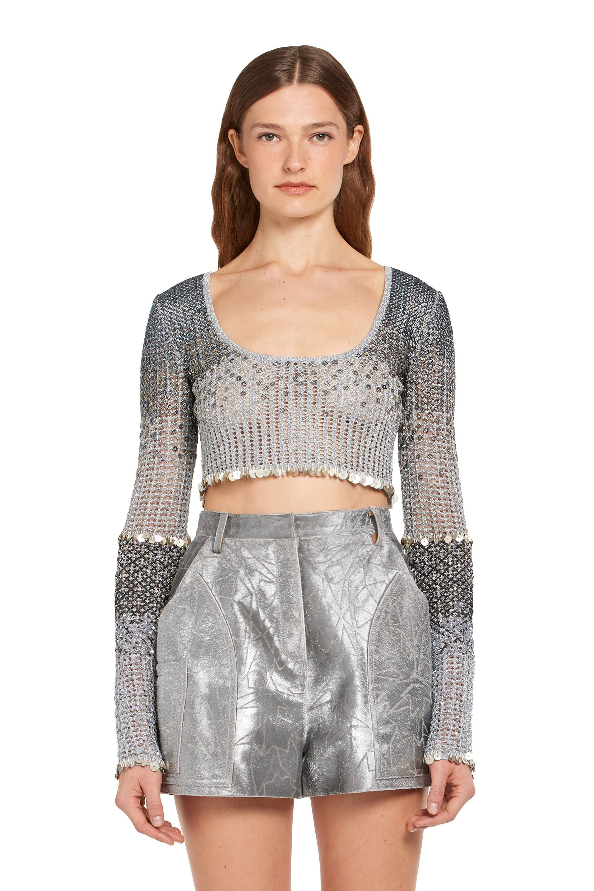 Maglia crop con paillettes in Argento da Donna Roberto Cavalli