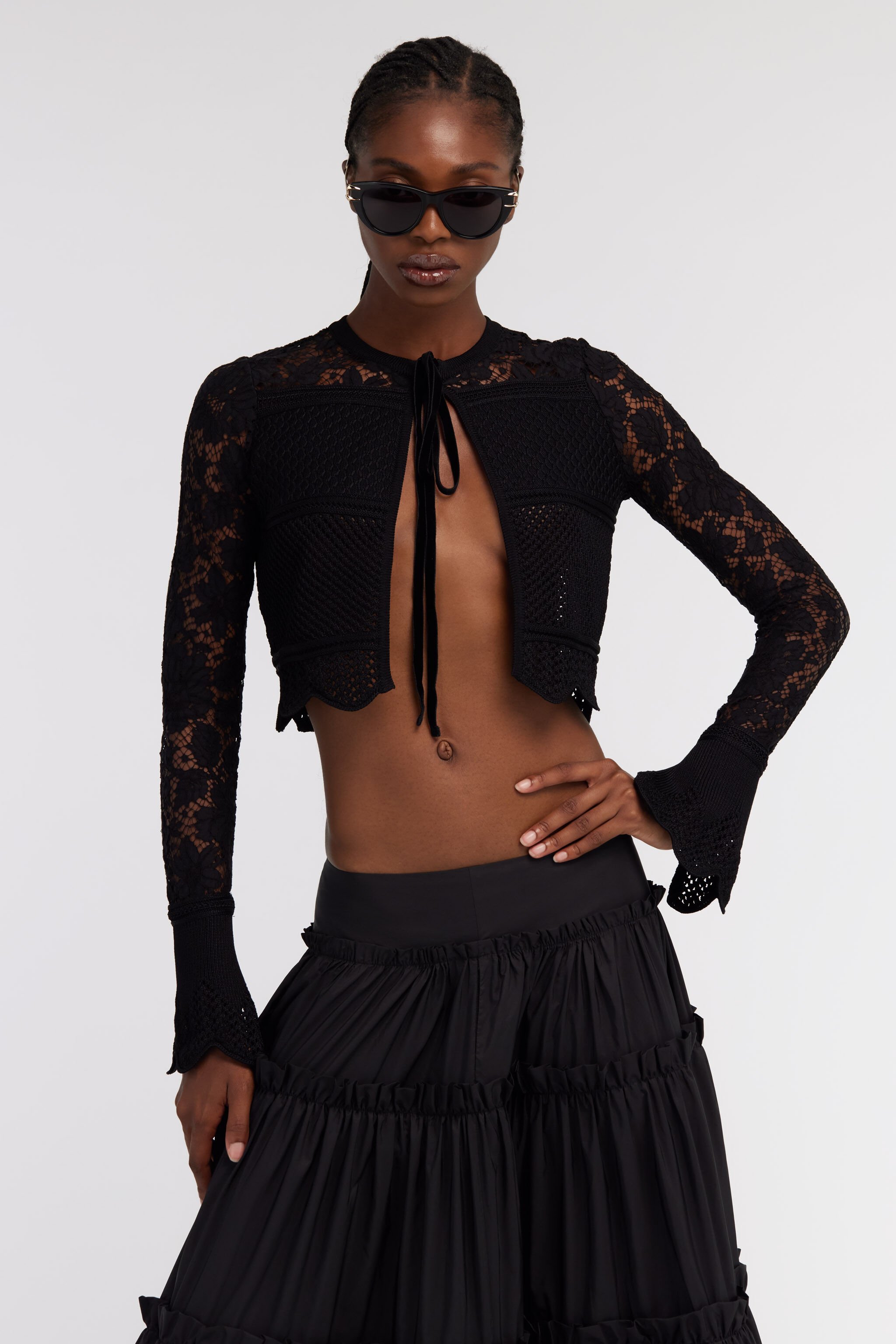 RC Black Lace Cardigan Tie Front Black SKM609-MG011