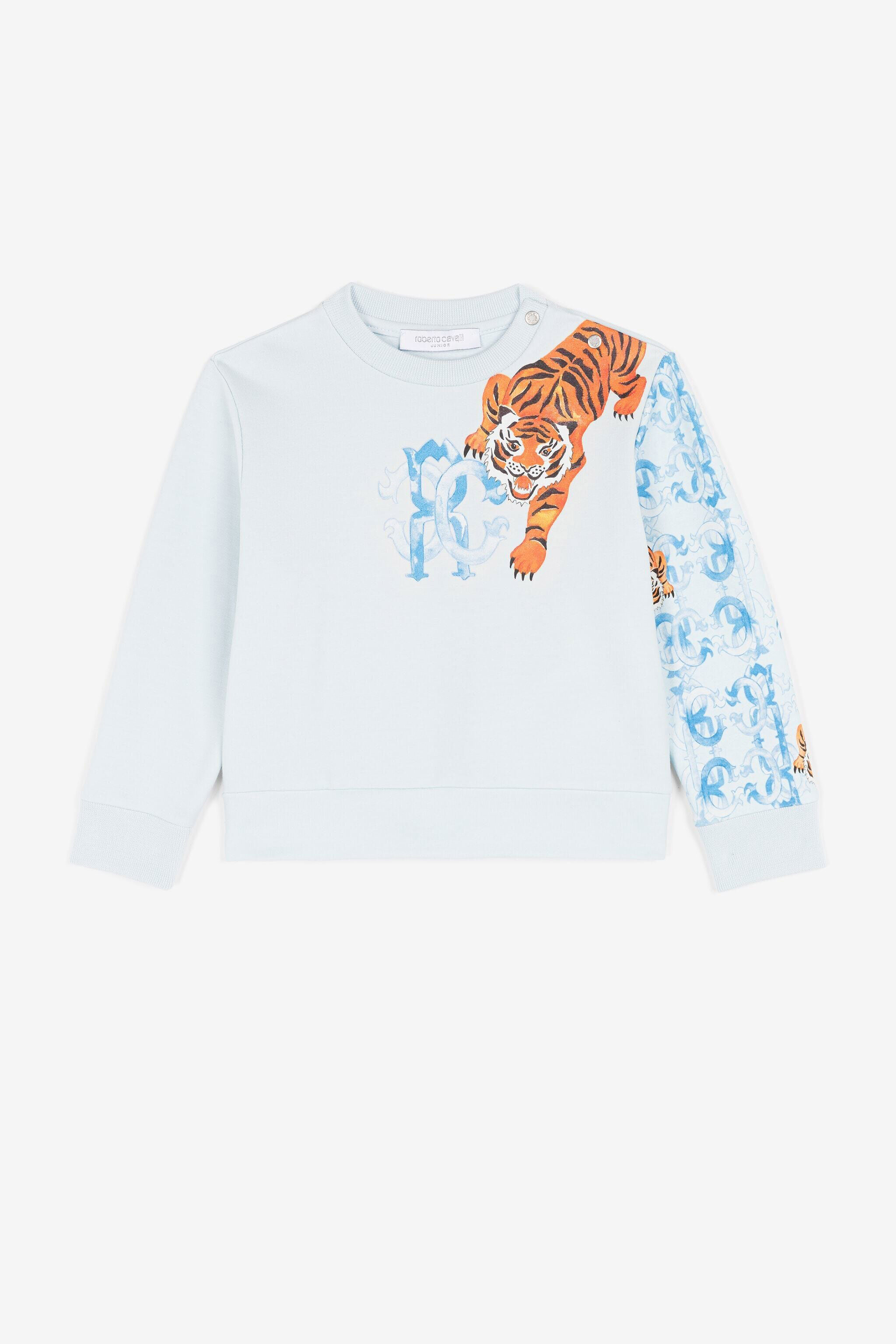 JU Tiger-print press-stud sweatshirt Light blue QJT939-CF050