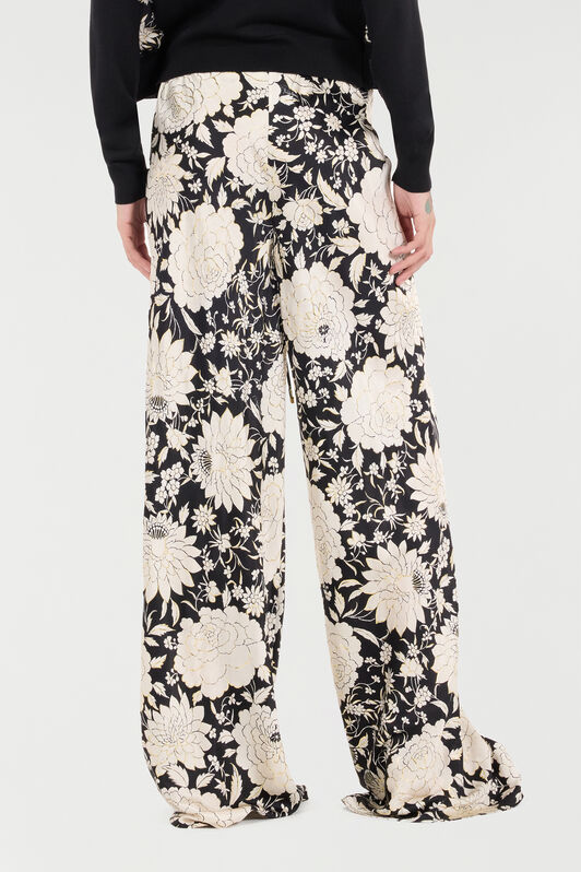 RC Pure Silk Pants with Floral Print Black/White VQT210-TYP71