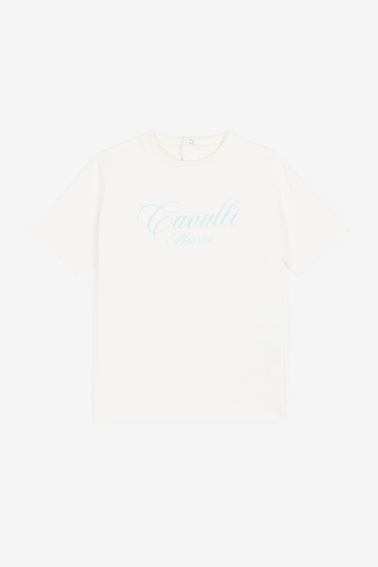 JU Logo-Print T-Shirt MILKY WHITE/BABYBLUE OJT698-ISA2J