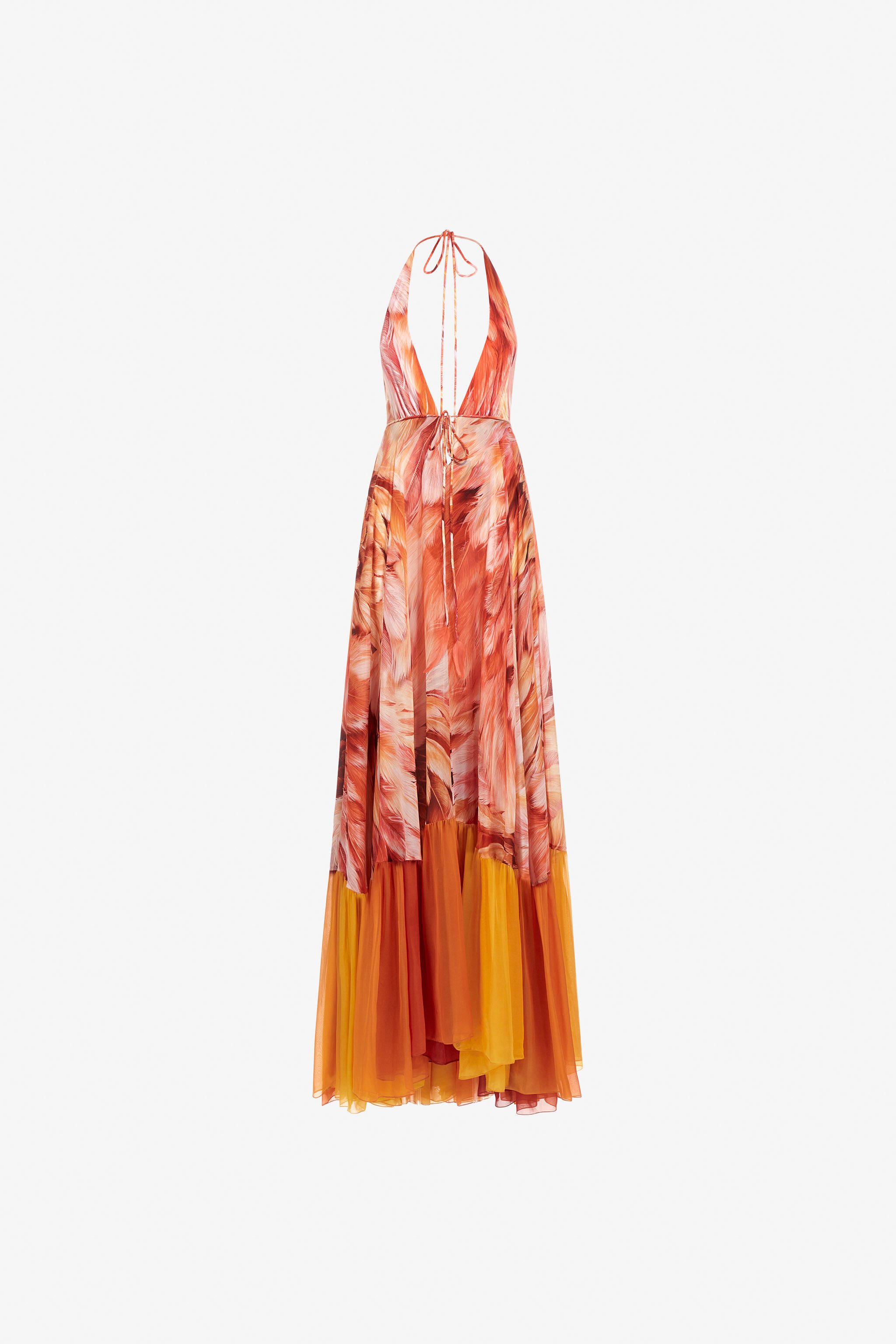 RC Plumage print long dress Orange SWT132-CTL71