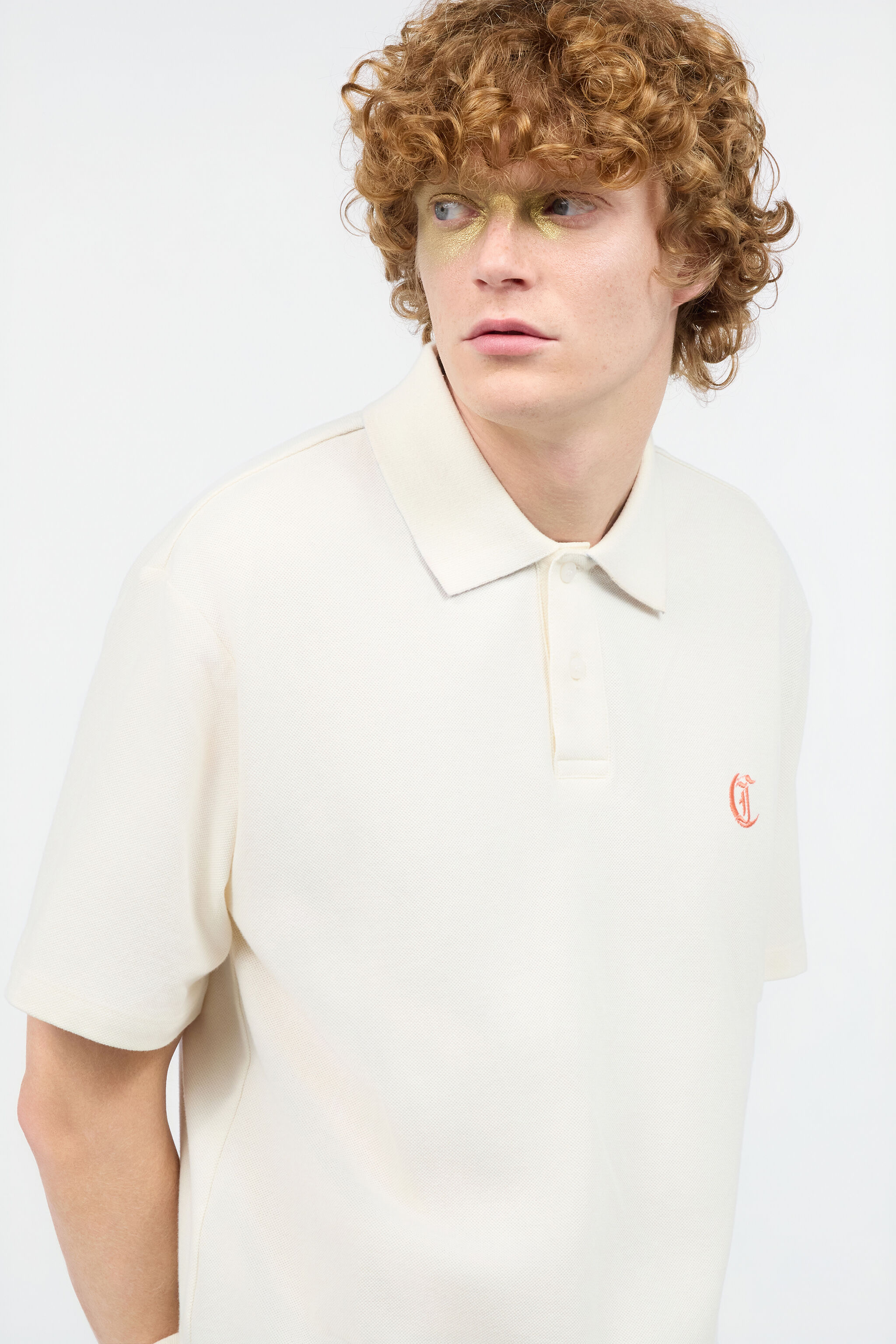 JC Polo Shirt With JC Monogram And Lettering Ivory UFT024-UF044