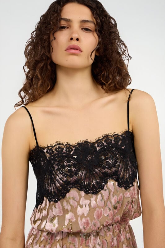 RC Minikleid Aus Seide Mit Einsätzen Aus Spitze ROSA/ORO VQT121-FC005
