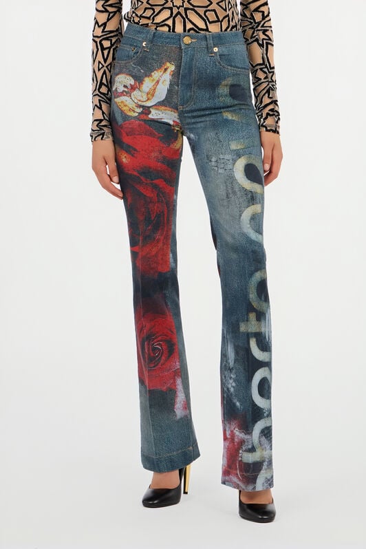 RC Garden Rose Print Jeans RC Garden Rose Print Jeans Black/White UKJ221-VMN86