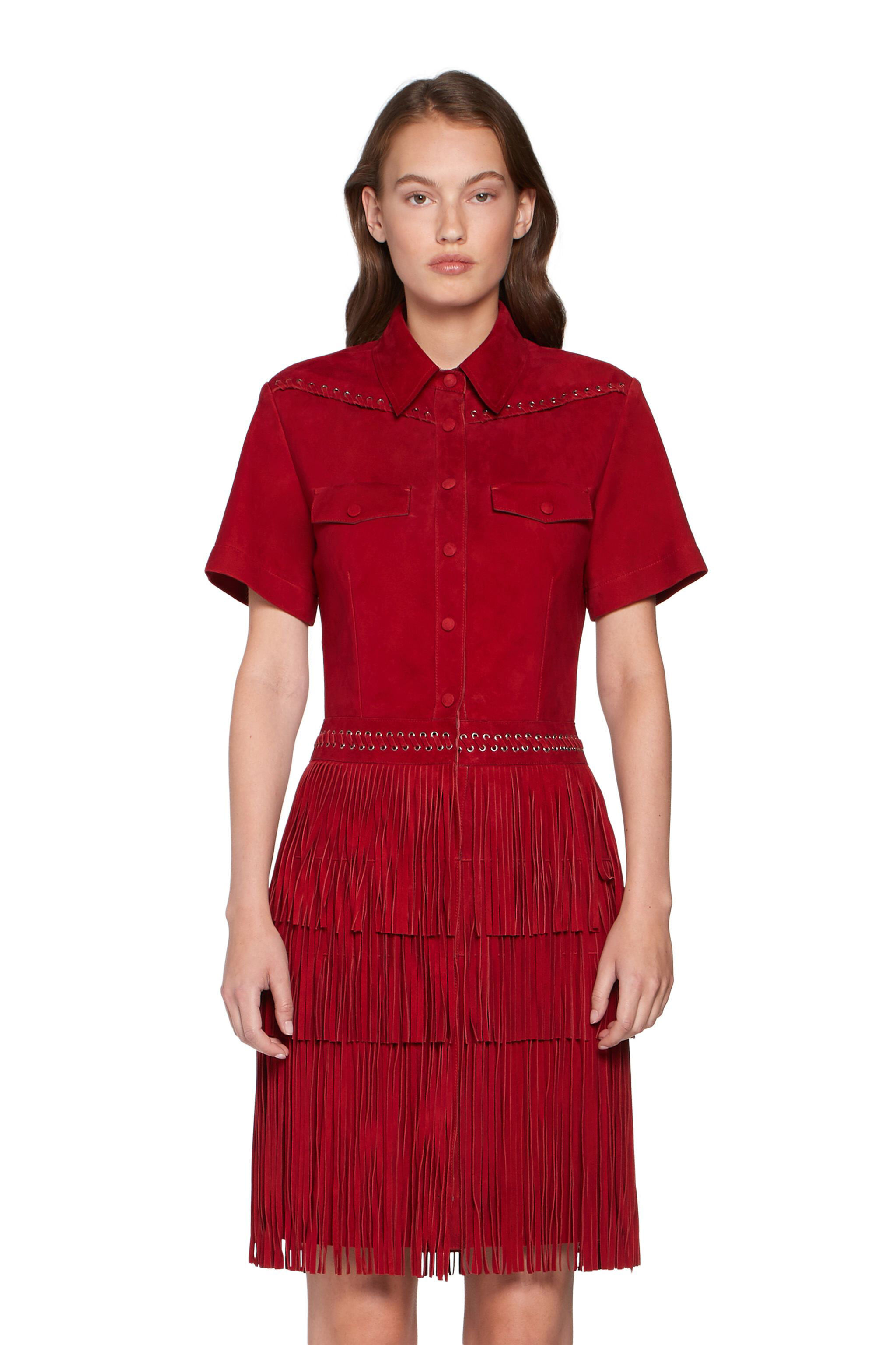 RC Kleid aus Veloursleder mit Fransen RED IQP100-PC001