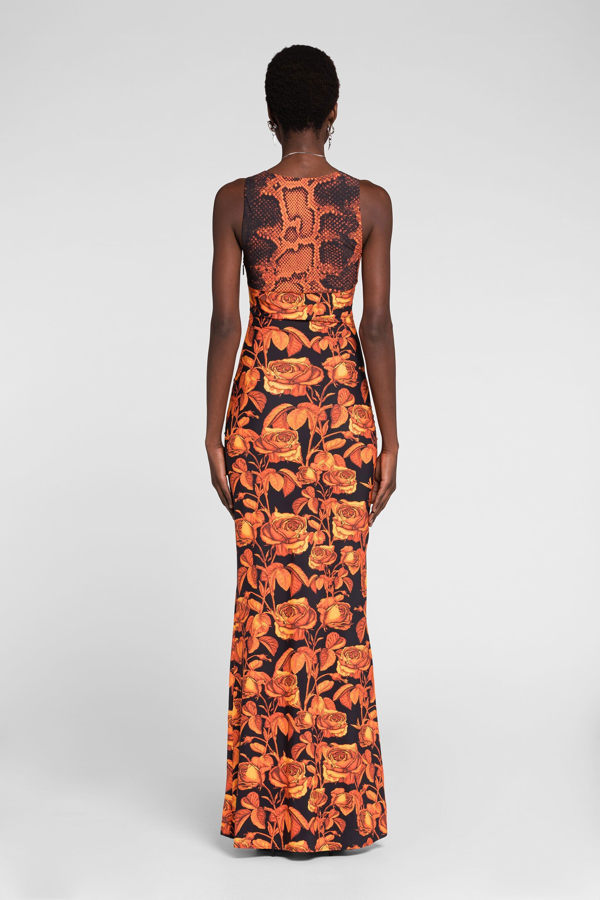 Python And Rose Print Maxi Dress in Orange for Women Roberto Cavalli