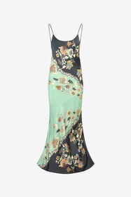 RC Kimono Print Silk Dress GREEN/BLACK XQT140-RYT25