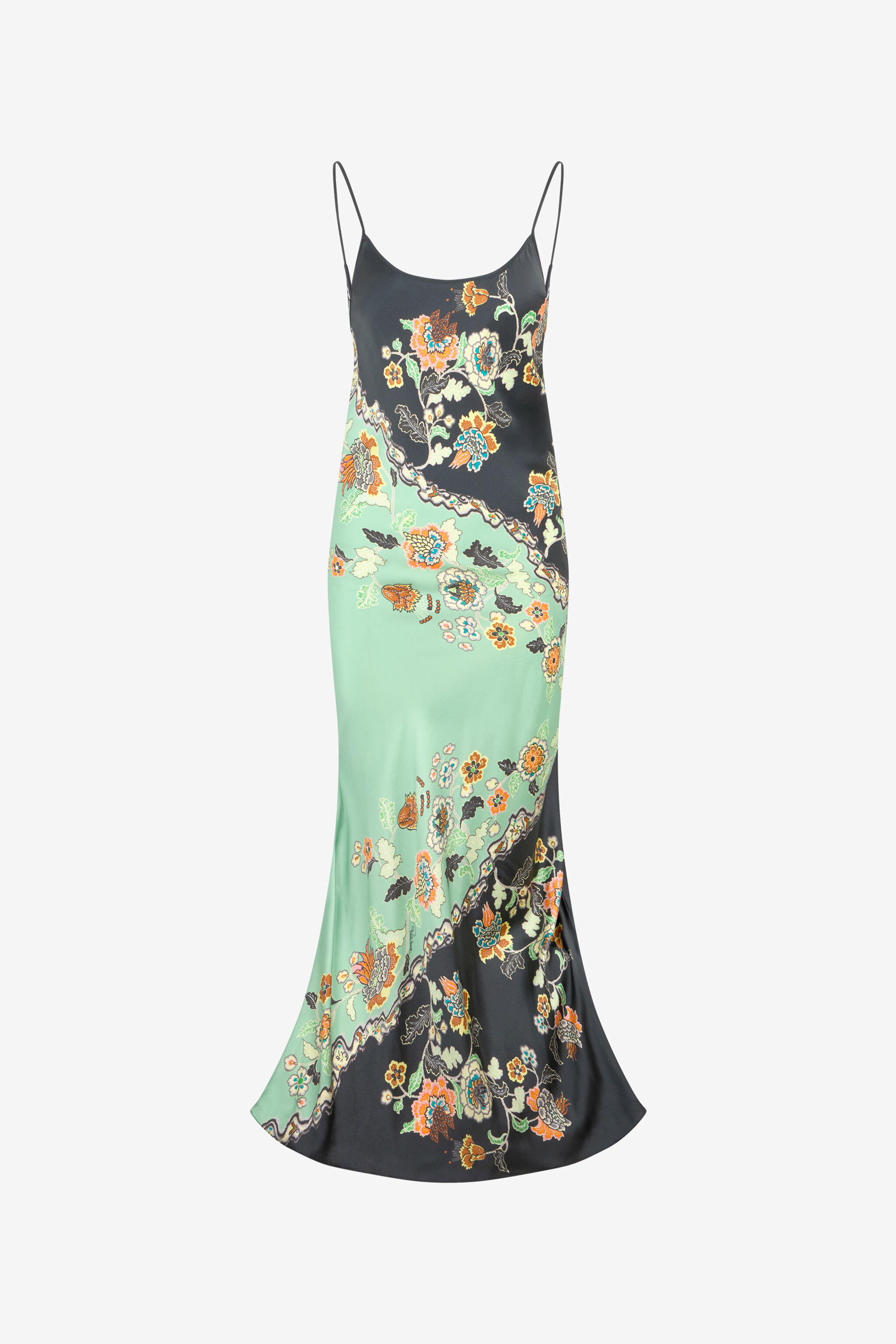 RC Vestido De Seda Con Estampado Kimono GREEN/BLACK XQT140-RYT25