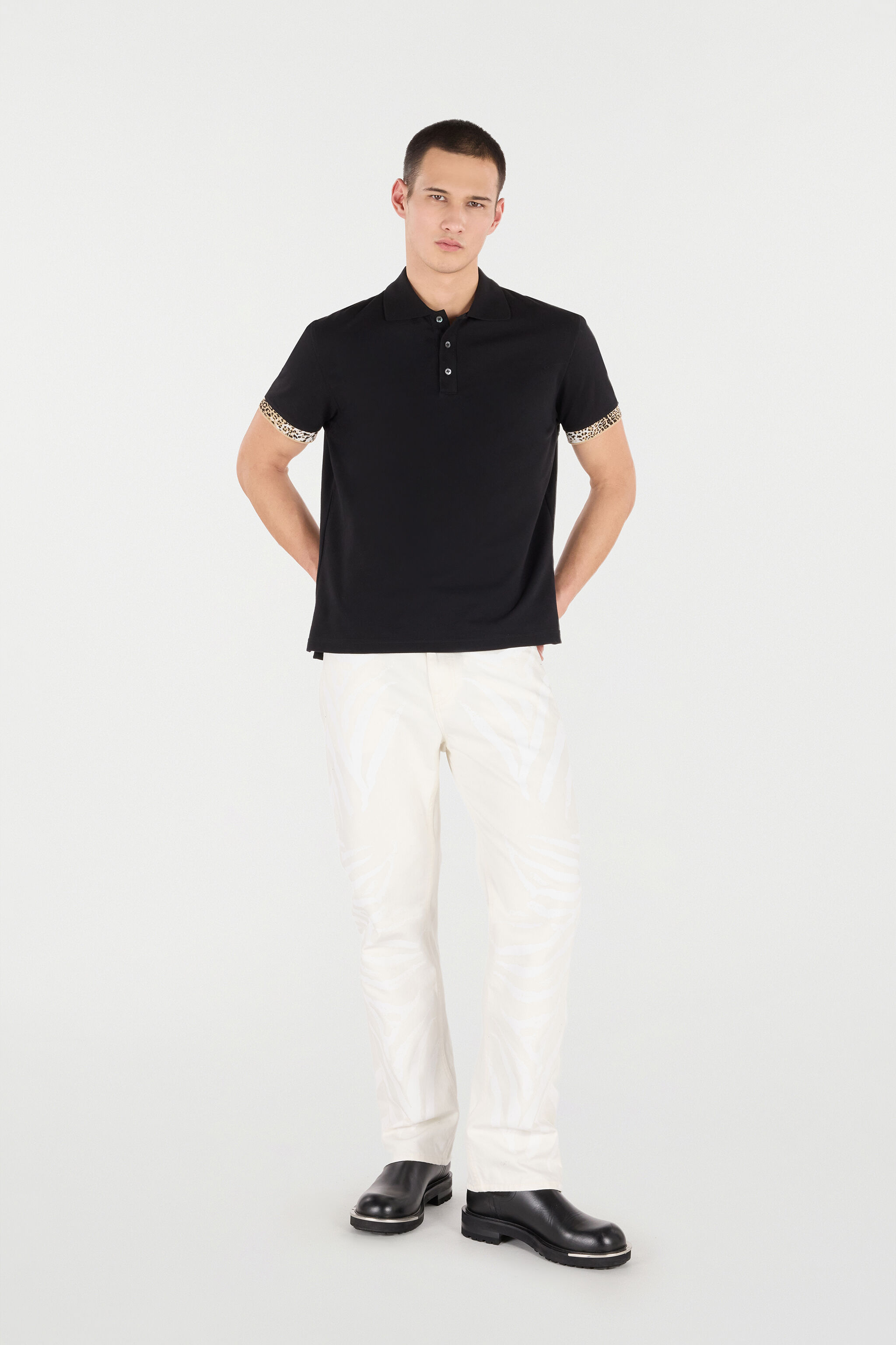 RC Polo Shirt with Jaguar Skin Details Black VRT64A-KB002
