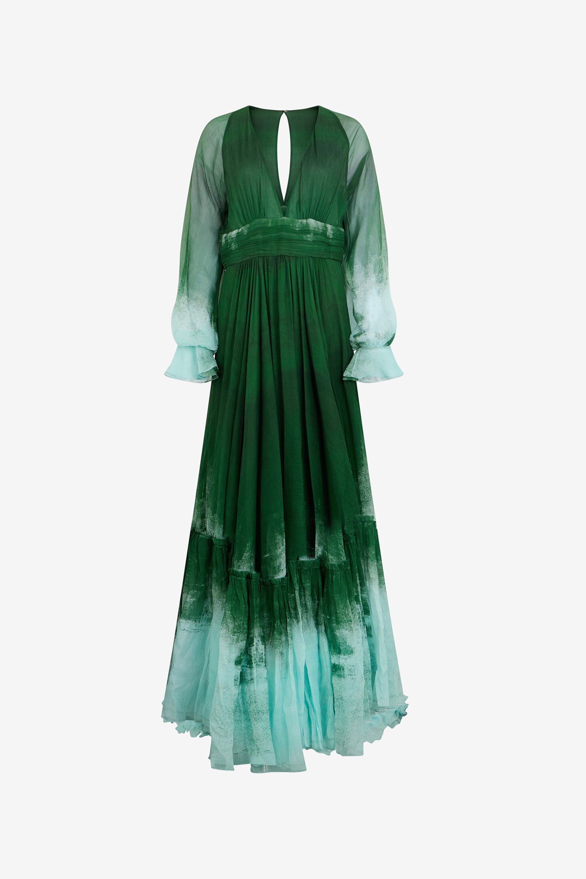RC Long Empire-Style Pure Silk Dress VERDE/PISCINA VKT152-CKP69