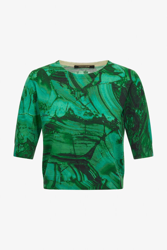 RC Malachite Print Short sleeve Knit Green TKM612-MQ014