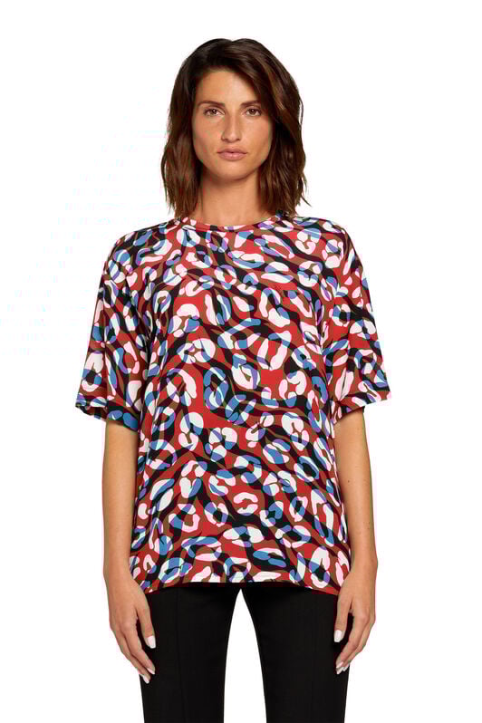 RC Tiger and Jaguar-Print Silk T-Shirt RED/LAPIS JQT644-SQS04