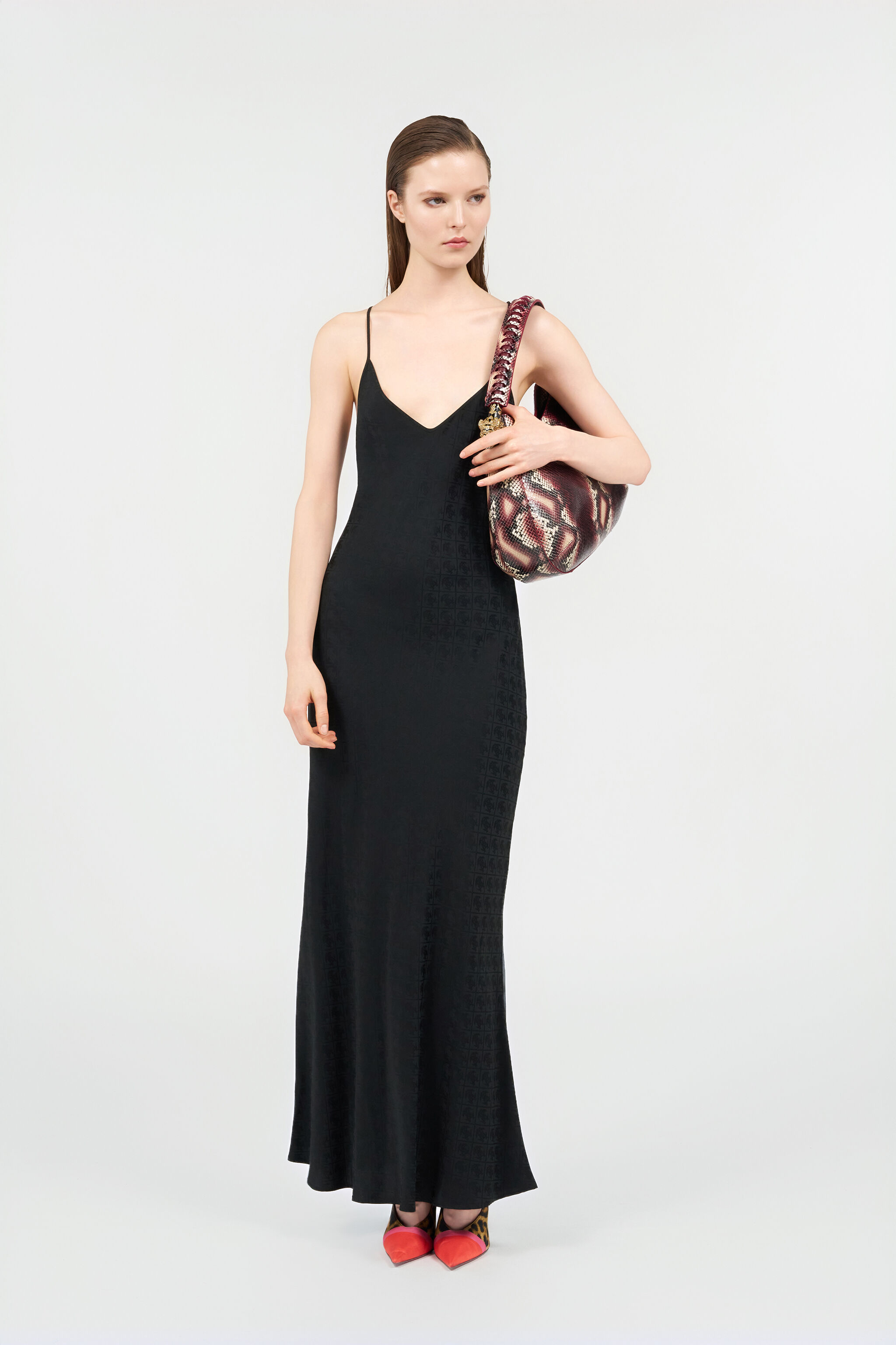 RC Silk Maxi Dress with Monogram RC NERO VKT102-RK010