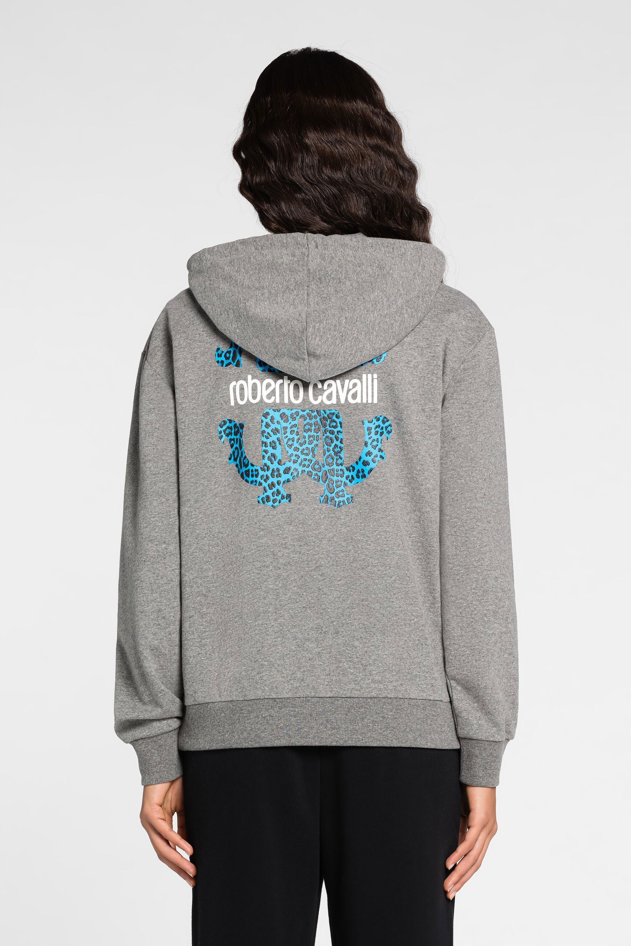 Logo print zip hoodie in Gray for Women Roberto Cavalli