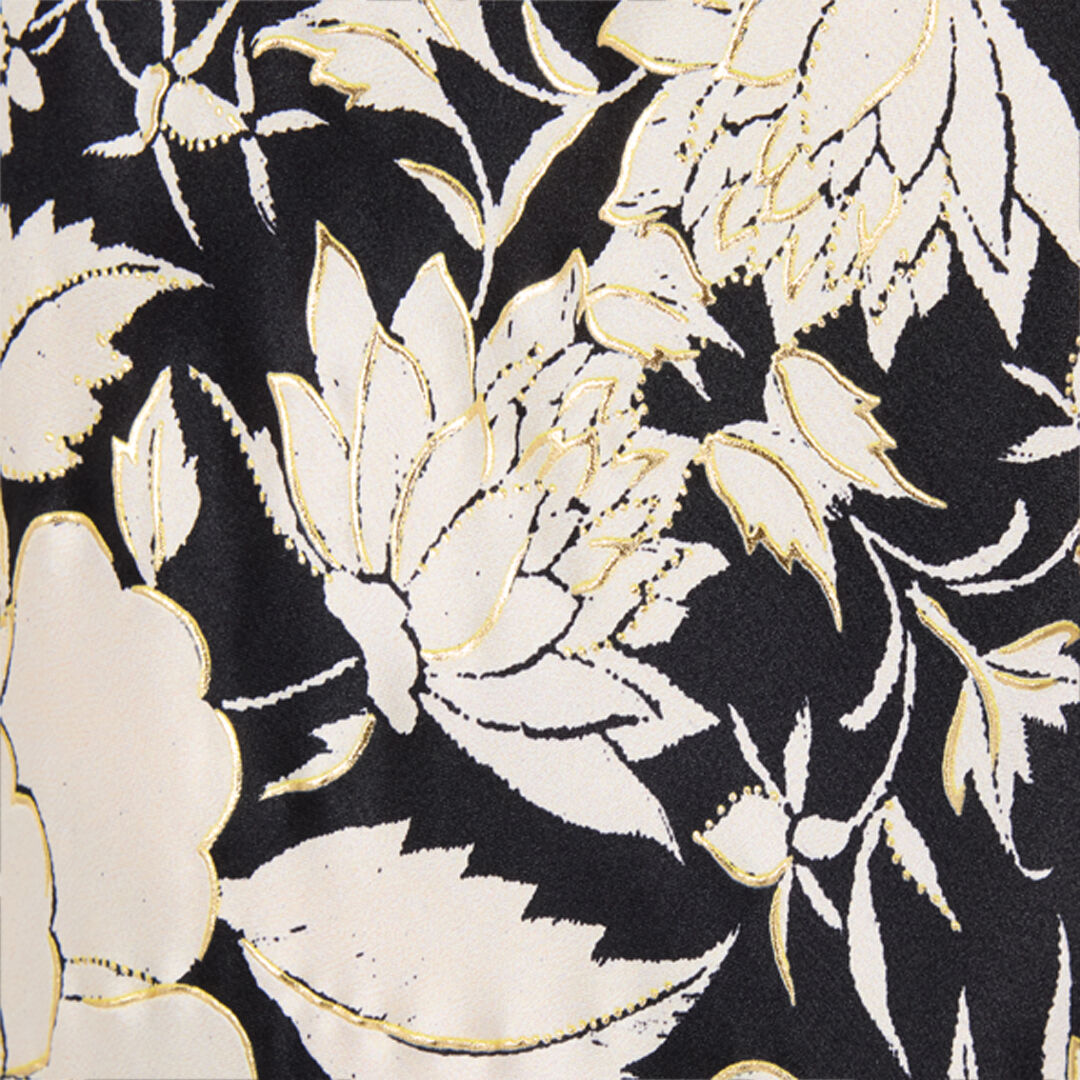 RC Pure Silk Pants with Floral Print Black/White VQT210-TYP71