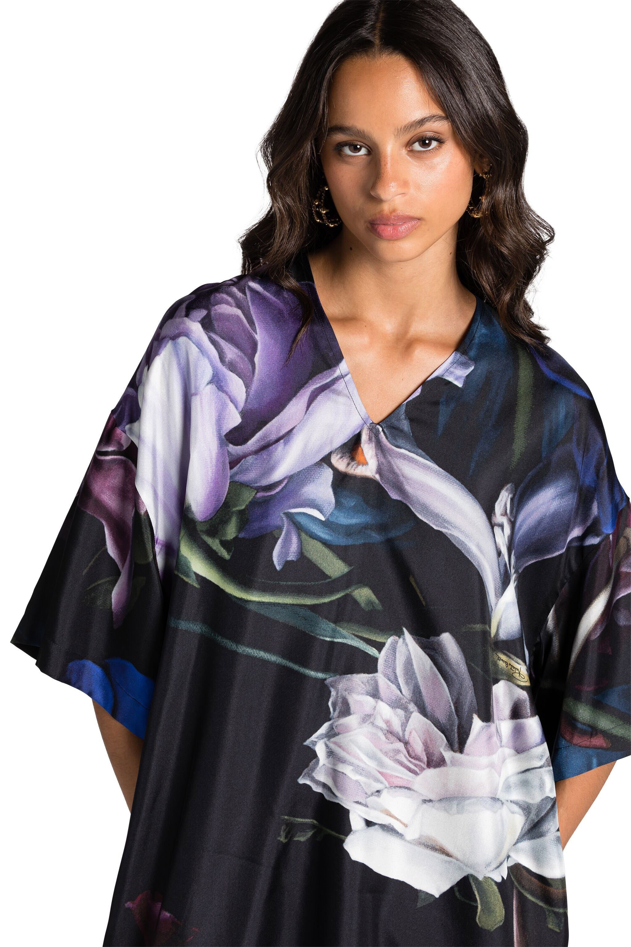 RC Floral-Print Silk Mini Dress Purple KOT10G-4QS02