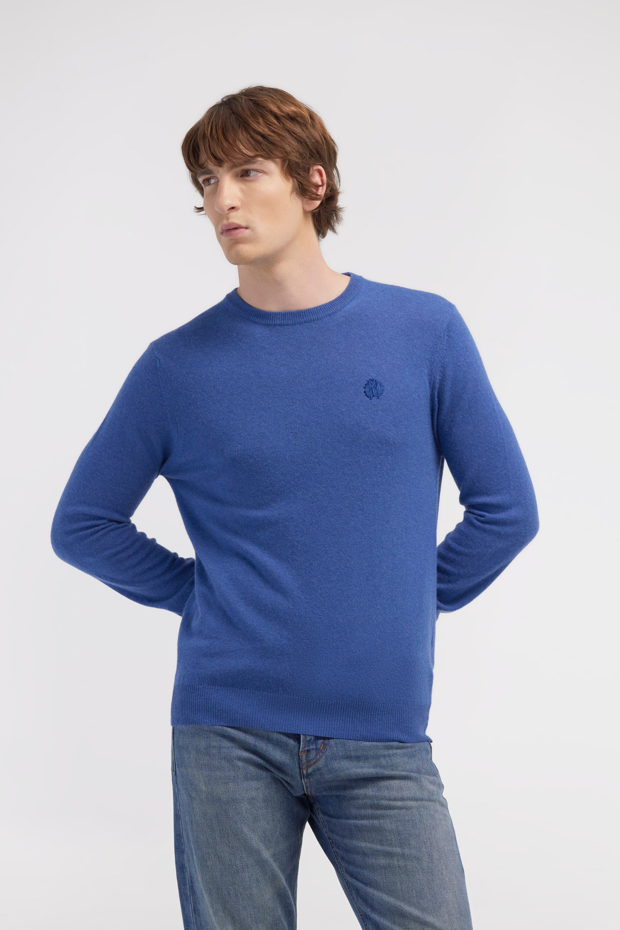 RC Maglione in lana con Monogram Mirror Snake Blu NOM01A-MI014