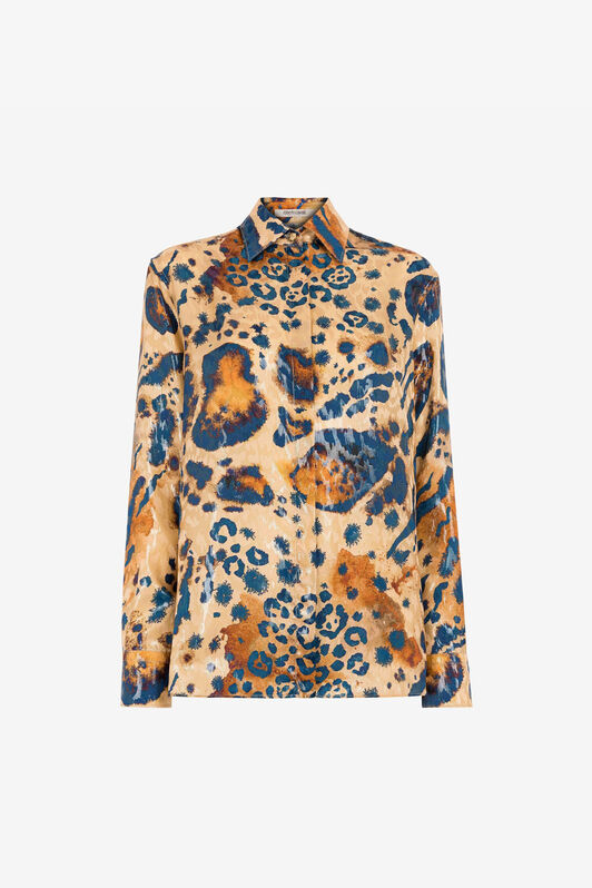 RC Chemise à motif jaguar en jacquard ORO/BLU QKT704-FY077