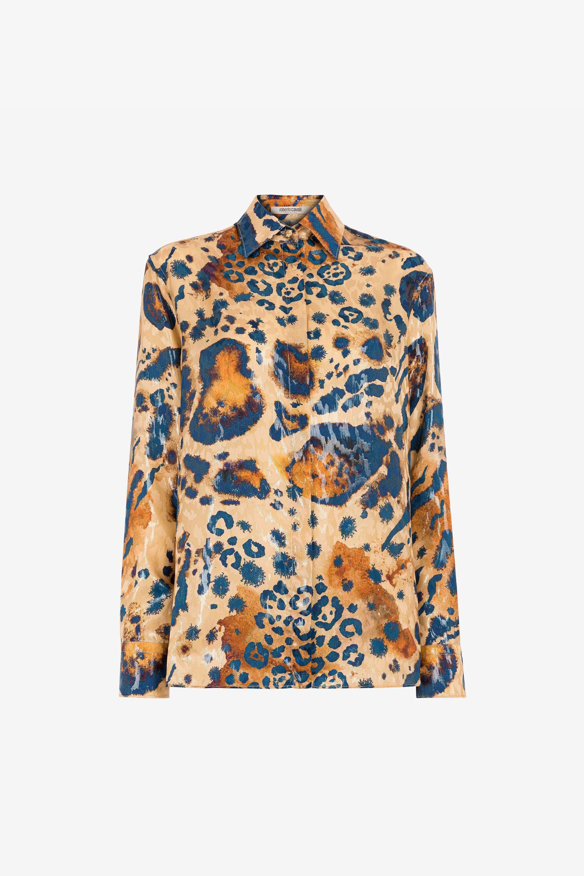 RC Chemise à motif jaguar en jacquard ORO/BLU QKT704-FY077