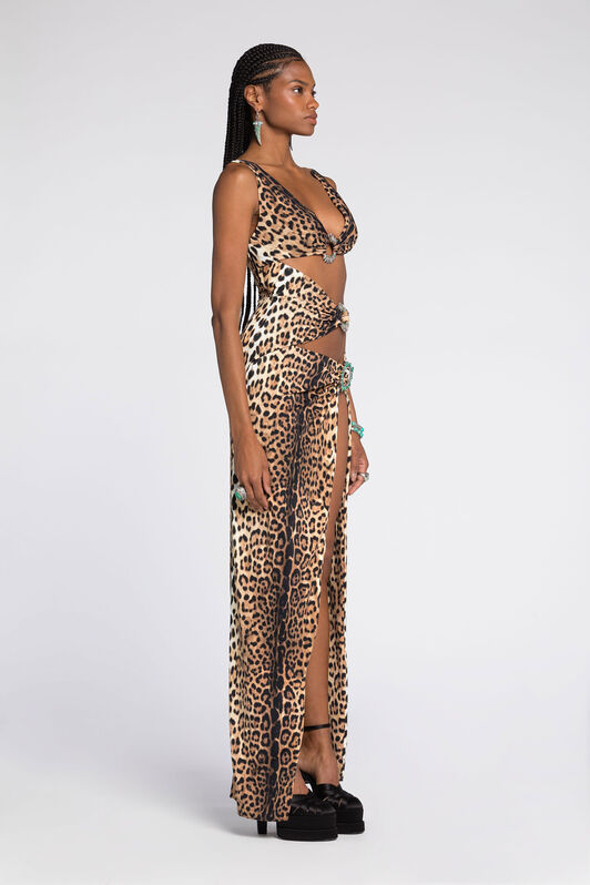 RC Leopard-Print Cut-Out Maxi Dress Light Brown RKT123-LNH26
