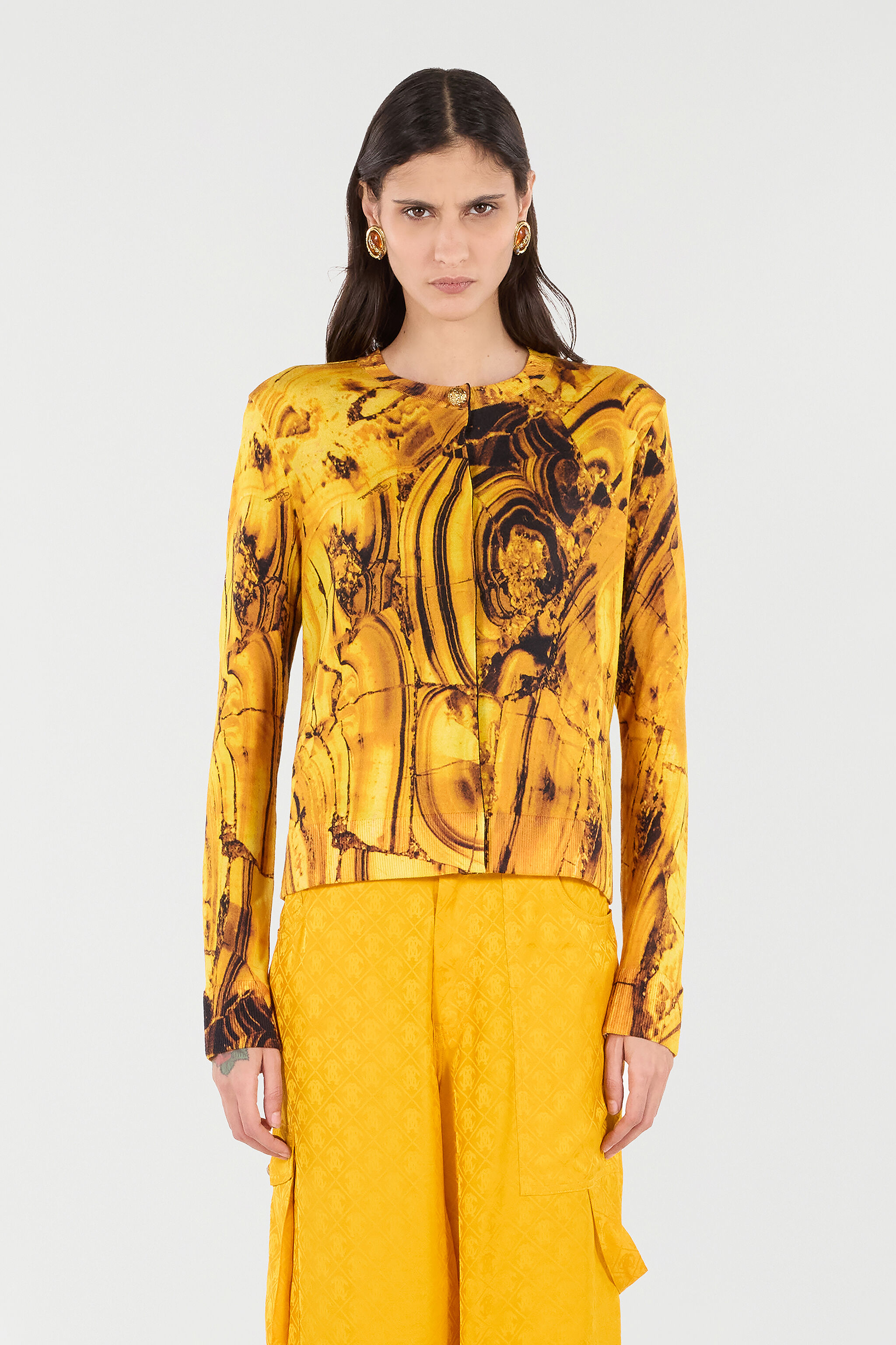 RC Cardigan with Amber Print Jaune VKM906-MQ034