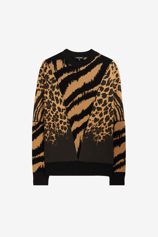 RC Maglione jacquard con motivi animalier PEANUT BUTTER/ BLACK NNM617-CF062