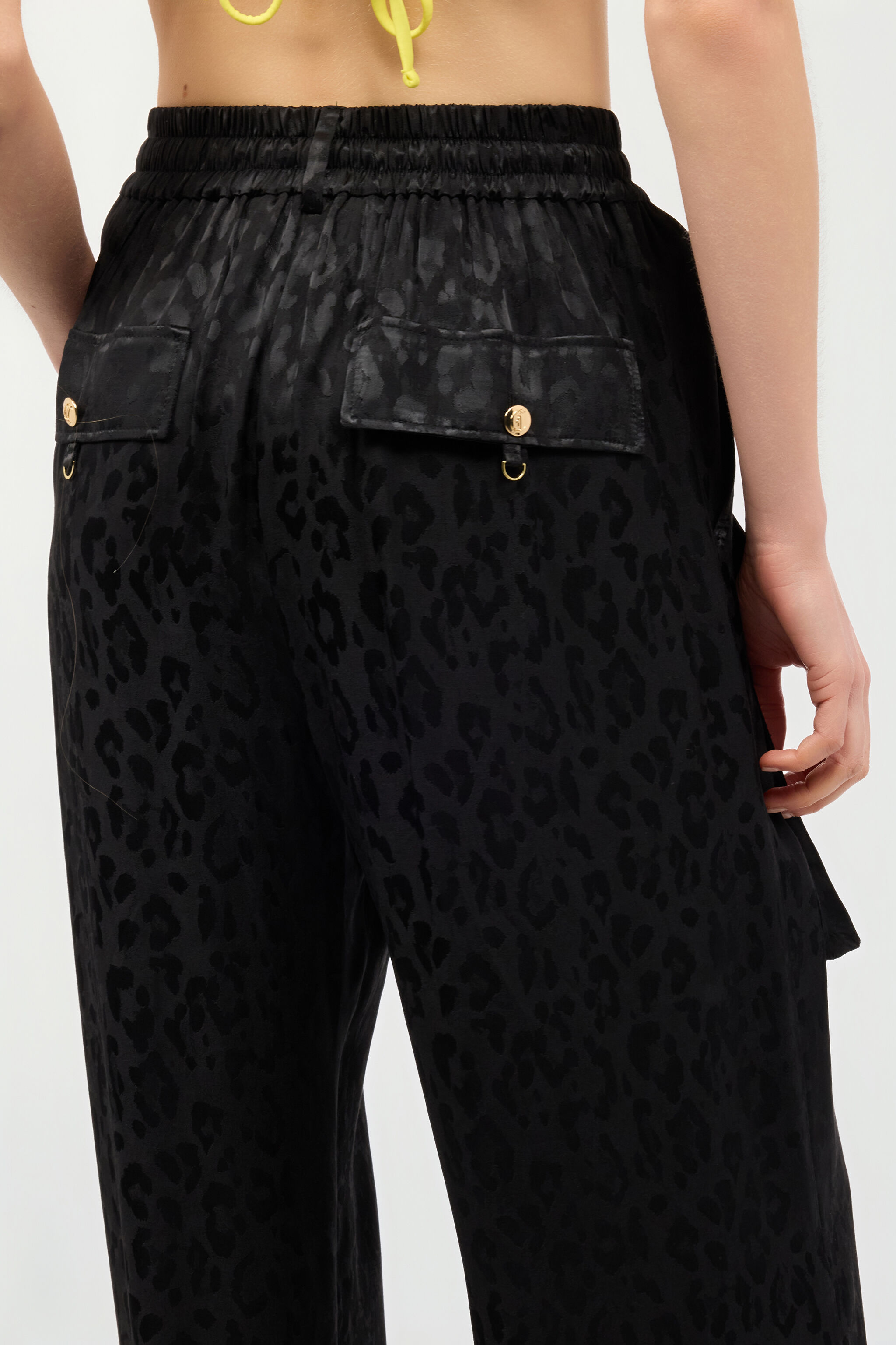 JC Pants With Solid-Color Jaguar Skin Print Black UFT087-UF126