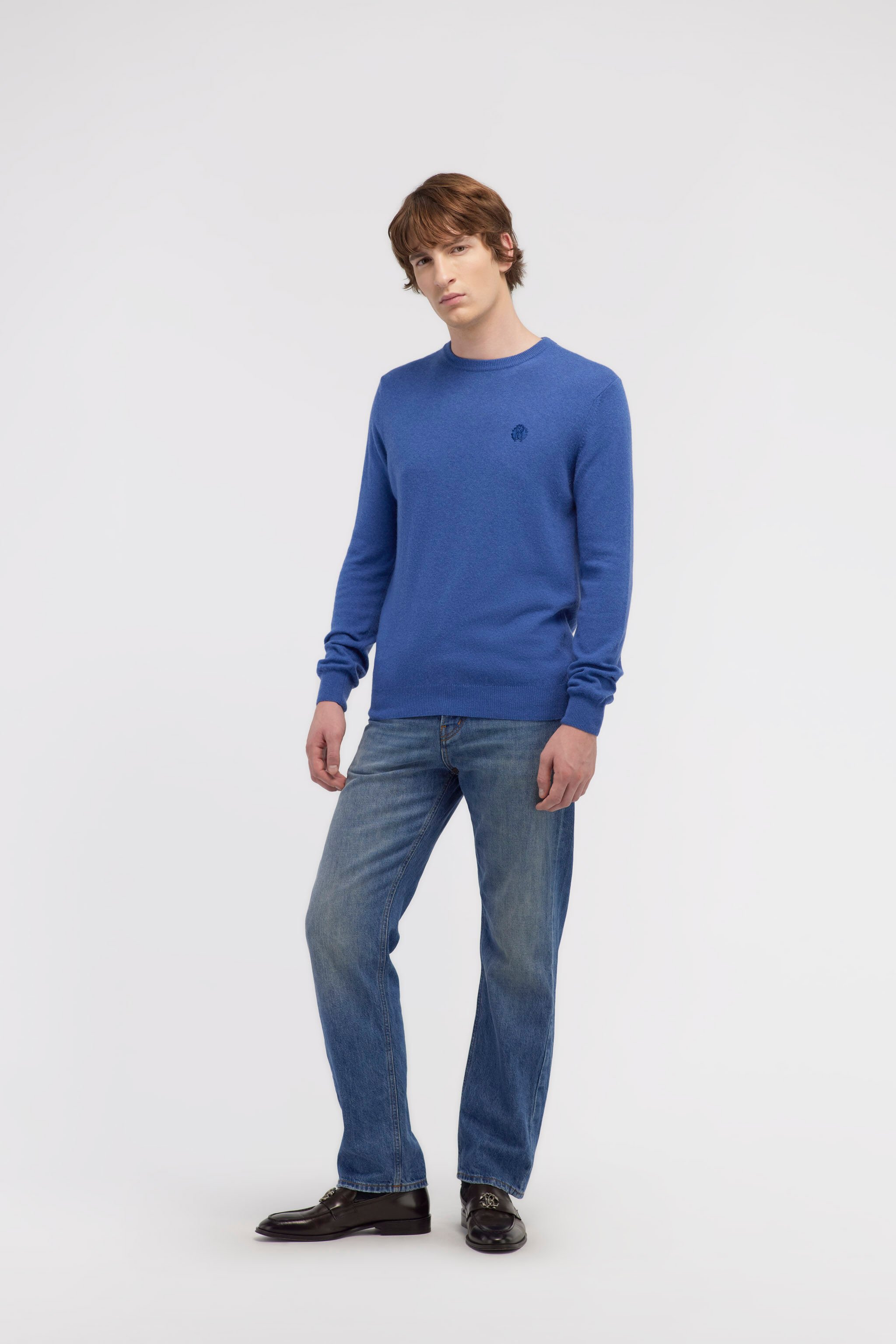 RC Maglione in lana con Monogram Mirror Snake Blu NOM01A-MI014