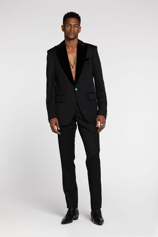 RC Velvet-Trim Wool Blazer Black RRT441-VW020