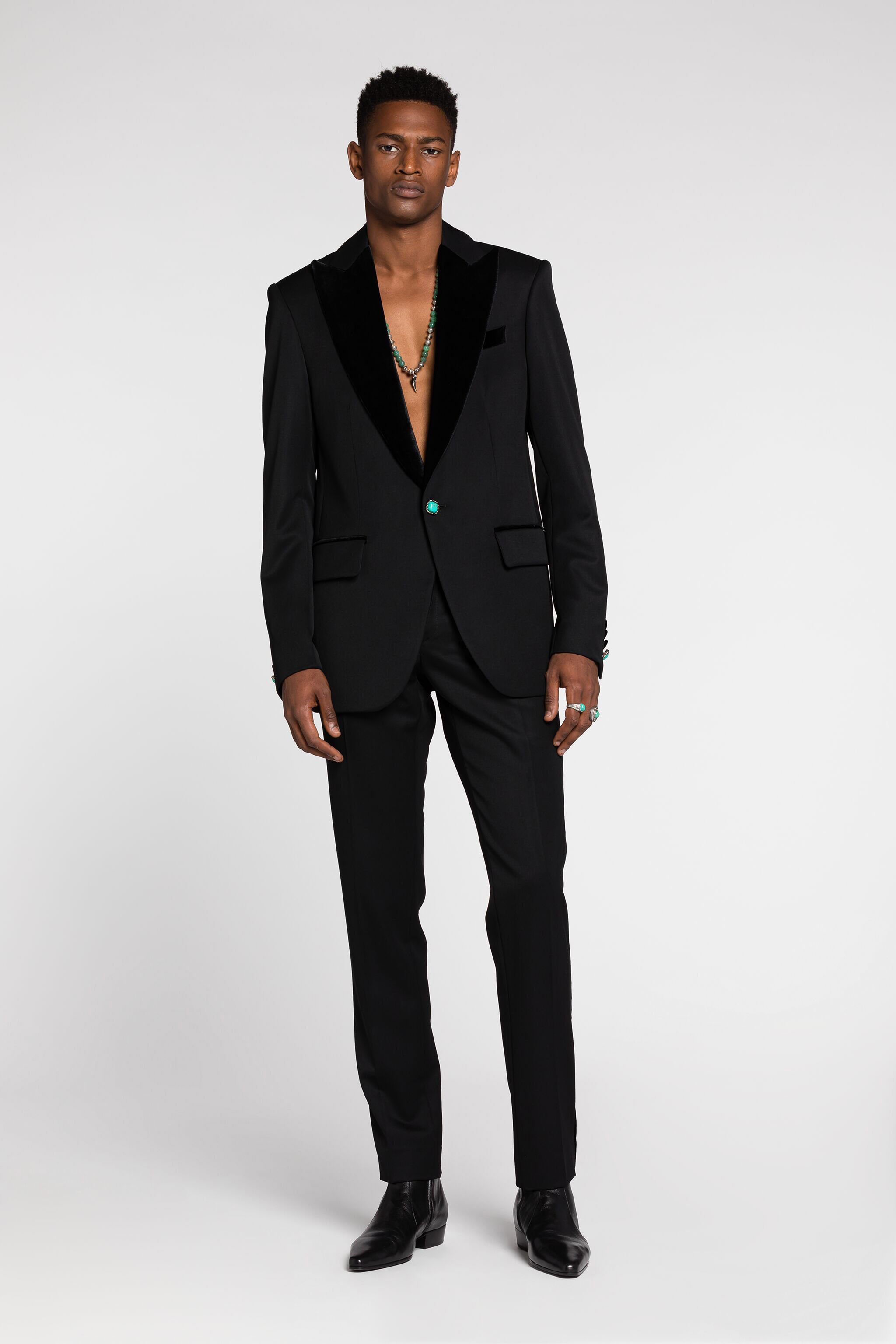 RC Velvet-Trim Wool Blazer Black RRT441-VW020