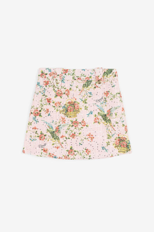 JU Sequin-Embellished Floral-Print Skirt Pink OJT304-GA028